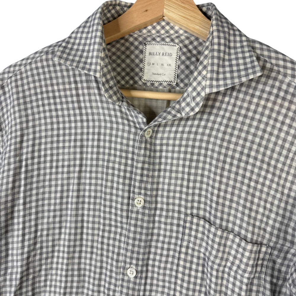 Billy Reid Tuscumbia Standard Cut Gingham Shirt Grey White Small